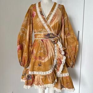 Zimmermann Ascension lace-trimmed mini wrap dress SZ 0